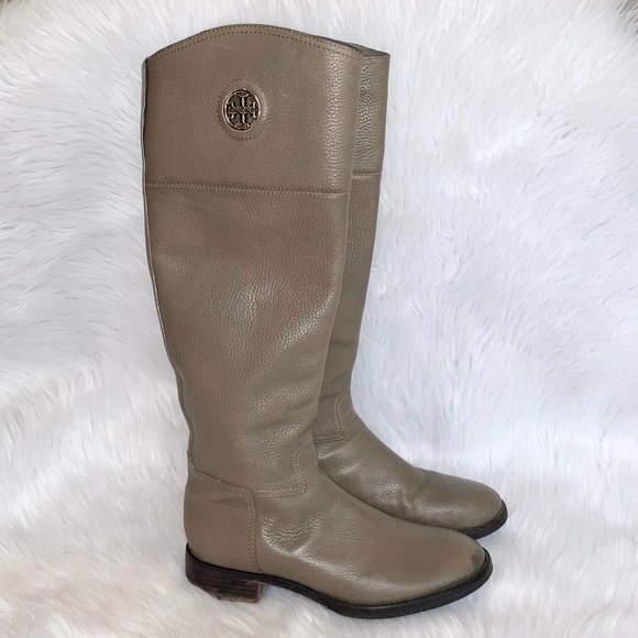 Tory Burch Junction Riding Boot Tall Knee High Leather Logo Boots in Porcini, 7 - Picture 1 of 11